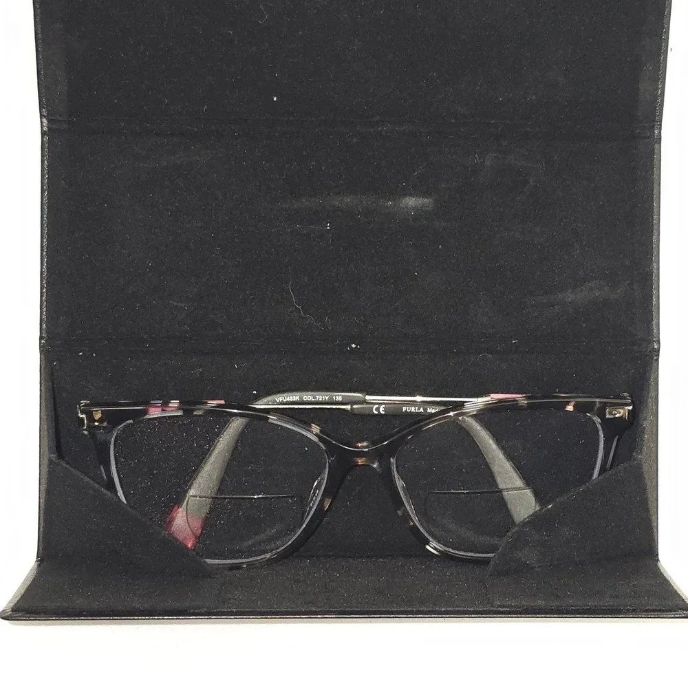 Furla VFU433K Cat Eye Eyeglasses Grey Tortoise Pink‎ Accents 721Y 135 with Case
